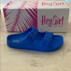 Hey Girl by Corkys two strap blue sandal